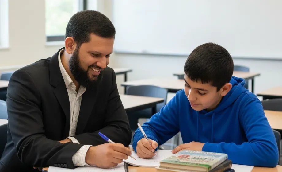 Tutor helping a student work through a STEM problem one-on-one